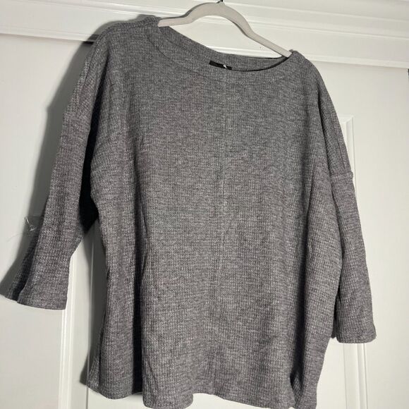 J. Jill Wearever Collection Boxy Drop Shoulder Top Sz Large Waffle Weave Gray - Picture 4 of 12